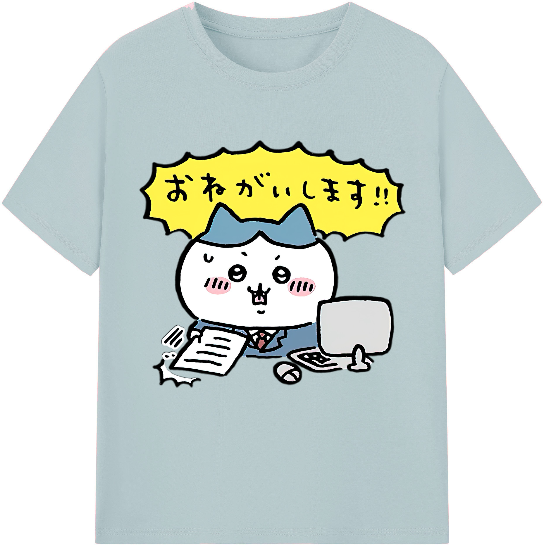 （画像用） ちいかわ ハチワレ Chii-kawa hachiware 綿100％半袖Tシャツ（フロントプリント）
